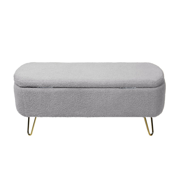 English Elm Grey Faux Fur Storage Bench with Gold Legs Plush Upholstered Seat for Bedroom W117082033