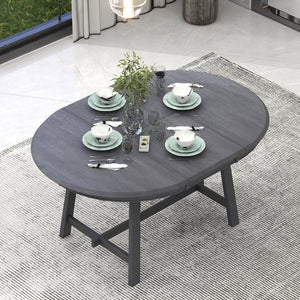 English Elm Trexm Extendable Round Dining Table Acacia Veneer Rubberwood Legs Seats up to Six Gray WF299347AAE