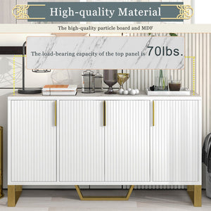 English Elm Trexm Light Luxury Sideboard Gold Legs Marble Top Four Door Storage Cabinet WF295368AAK