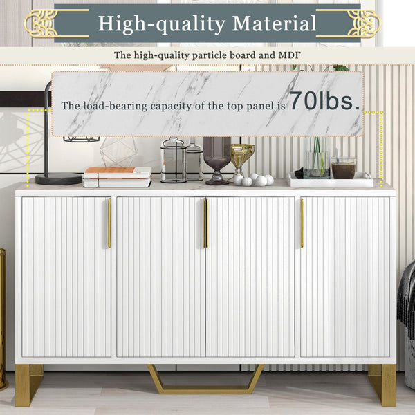English Elm Trexm Light Luxury Sideboard Gold Legs Marble Top Four Door Storage Cabinet WF295368AAK