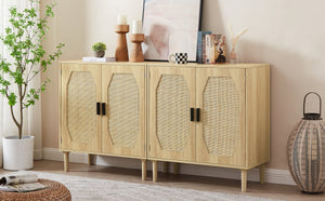 English Elm Kitchen Natural Rattan Door Storage Cabinet Buffet Console with Wine Shelf, 31.5" W x15.8" D x34.6" H, 150LB Top Capacity W1162127385