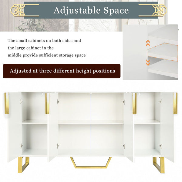 English Elm Trexm Light Luxury Sideboard Gold Legs Marble Top Four Door Storage Cabinet WF295368AAK