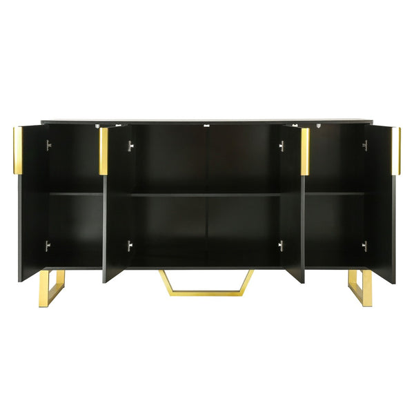 English Elm Trexm Light Luxury Sideboard Gold Legs Marble Top Four Door Storage Cabinet WF295368AAB