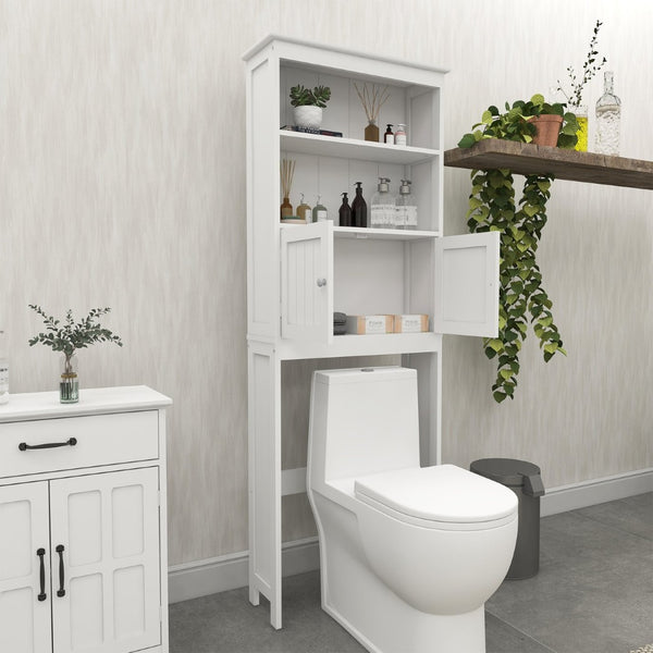 English Elm Over Toilet Freestanding Mdf Cabinet Two Tier Bathroom Spacesaver Organizer in White W112049945