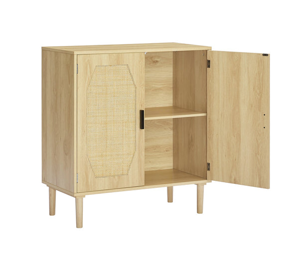 English Elm Kitchen Natural Rattan Door Storage Cabinet Buffet Console with Wine Shelf, 31.5" W x15.8" D x34.6" H, 150LB Top Capacity W1162127385