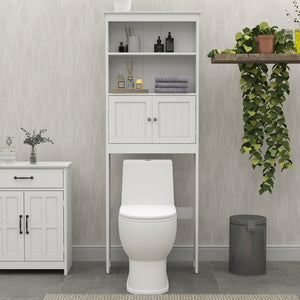 English Elm Over Toilet Freestanding Mdf Cabinet Two Tier Bathroom Spacesaver Organizer in White W112049945