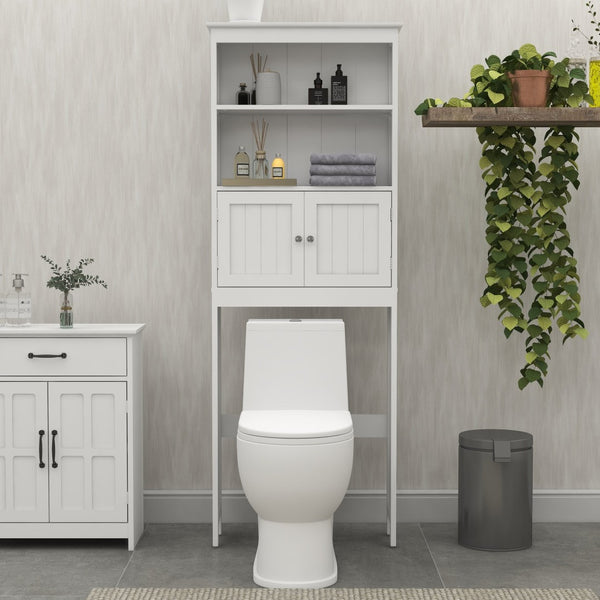 English Elm Over Toilet Freestanding Mdf Cabinet Two Tier Bathroom Spacesaver Organizer in White W112049945