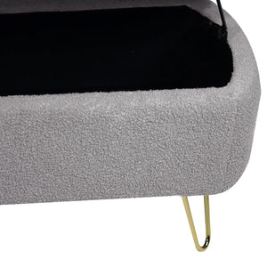 English Elm Grey Faux Fur Storage Bench with Gold Legs Plush Upholstered Seat for Bedroom W117082033