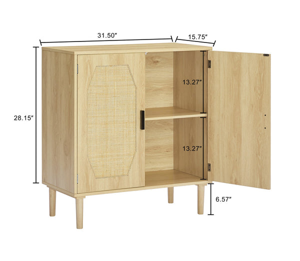 English Elm Kitchen Natural Rattan Door Storage Cabinet Buffet Console with Wine Shelf, 31.5" W x15.8" D x34.6" H, 150LB Top Capacity W1162127385
