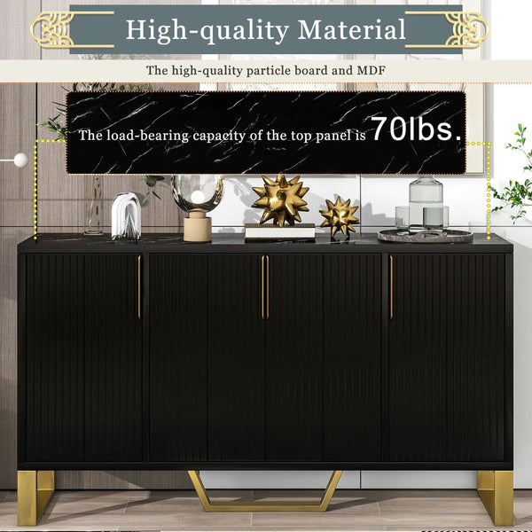 English Elm Trexm Light Luxury Sideboard Gold Legs Marble Top Four Door Storage Cabinet WF295368AAB