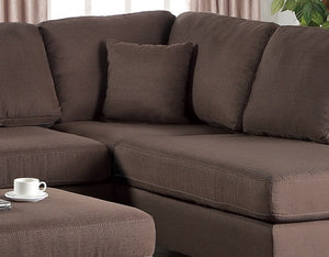 English Elm Chocolate 3-Piece Reversible Chaise Sectional Sofa with Ottoman, Linen-Like Fabric, Plush Cushions, Modern Comfort B011S00307