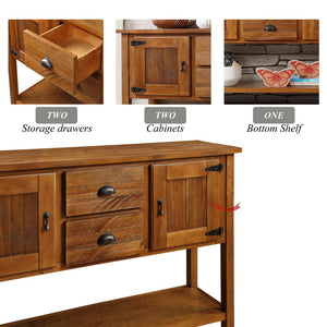 English Elm 46'' Solid Pine Retro Buffet Server with Iron Hardware Drawers Cabinets and Open Shelf Brown W1202P457251