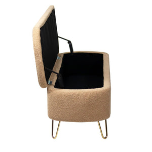 English Elm Grey Faux Fur Storage Bench with Gold Legs Plush Upholstered Seat for Bedroom Camel W117082031