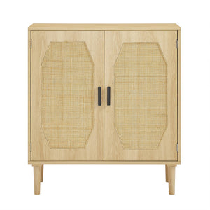 English Elm Kitchen Natural Rattan Door Storage Cabinet Buffet Console with Wine Shelf, 31.5" W x15.8" D x34.6" H, 150LB Top Capacity W1162127385