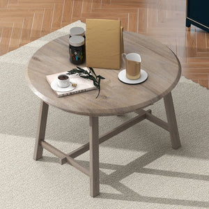 English Elm Trexm Extendable Round Dining Table Acacia Veneer Rubberwood Legs Seats up to Six Natural Wood Wash WF299347AAD