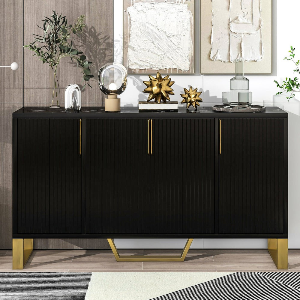 English Elm Trexm Light Luxury Sideboard Gold Legs Marble Top Four Door Storage Cabinet WF295368AAB