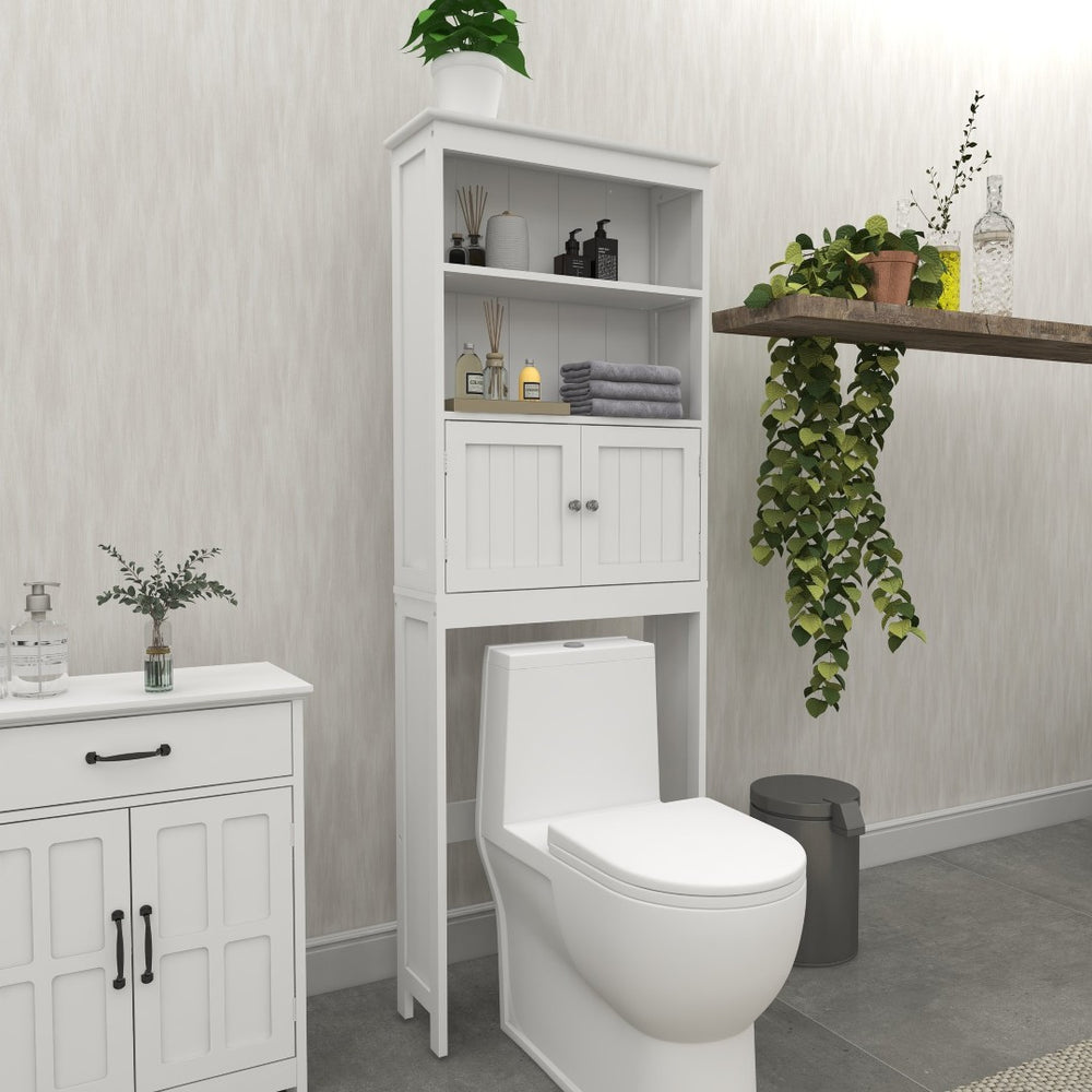 English Elm Over Toilet Freestanding Mdf Cabinet Two Tier Bathroom Spacesaver Organizer in White W112049945