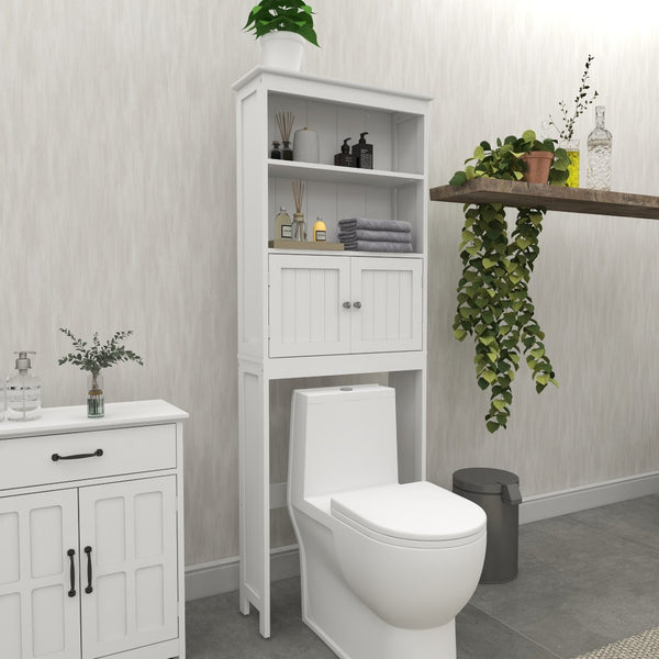 English Elm Over Toilet Freestanding Mdf Cabinet Two Tier Bathroom Spacesaver Organizer in White W112049945