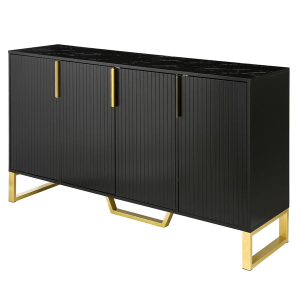 English Elm Trexm Light Luxury Sideboard Gold Legs Marble Top Four Door Storage Cabinet WF295368AAB