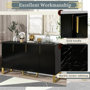 English Elm Trexm Light Luxury Sideboard Gold Legs Marble Top Four Door Storage Cabinet WF295368AAB