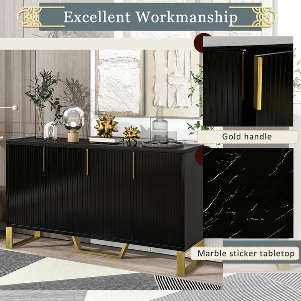 English Elm Trexm Light Luxury Sideboard Gold Legs Marble Top Four Door Storage Cabinet WF295368AAB