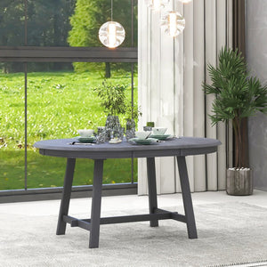 English Elm Trexm Extendable Round Dining Table Acacia Veneer Rubberwood Legs Seats up to Six Gray WF299347AAE