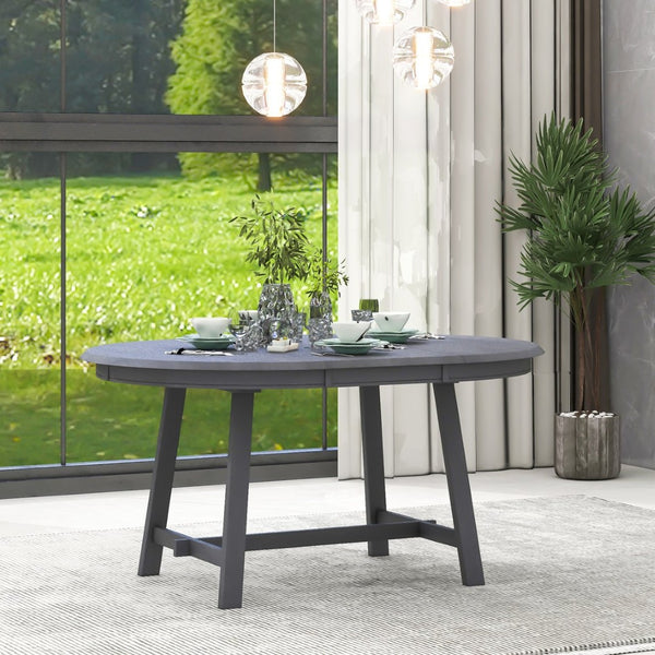 English Elm Trexm Extendable Round Dining Table Acacia Veneer Rubberwood Legs Seats up to Six Gray WF299347AAE