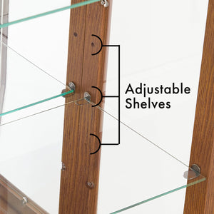 English Elm Curio Oak Lighted Display Cabinet with Mirrored Back, Tempered Glass Shelves, 43.5"H, Classic Style W169391690