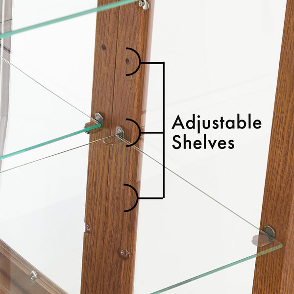 English Elm Curio Oak Lighted Display Cabinet with Mirrored Back, Tempered Glass Shelves, 43.5"H, Classic Style W169391690
