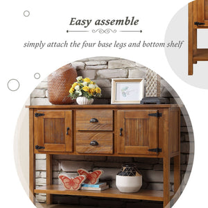 English Elm 46'' Solid Pine Retro Buffet Server with Iron Hardware Drawers Cabinets and Open Shelf Brown W1202P457251