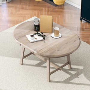 English Elm Trexm Extendable Round Dining Table Acacia Veneer Rubberwood Legs Seats up to Six Natural Wood Wash WF299347AAD