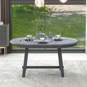 English Elm Trexm Extendable Round Dining Table Acacia Veneer Rubberwood Legs Seats up to Six Gray WF299347AAE