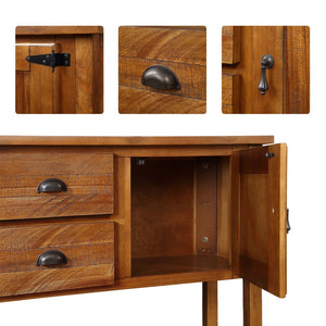 English Elm 46'' Solid Pine Retro Buffet Server with Iron Hardware Drawers Cabinets and Open Shelf Brown W1202P457251