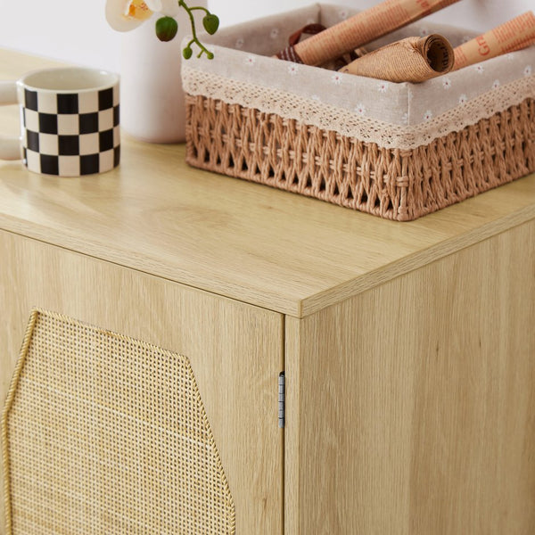 English Elm Kitchen Natural Rattan Door Storage Cabinet Buffet Console with Wine Shelf, 31.5" W x15.8" D x34.6" H, 150LB Top Capacity W1162127385