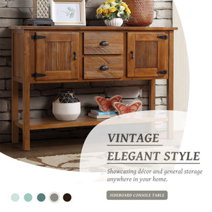 English Elm 46'' Solid Pine Retro Buffet Server with Iron Hardware Drawers Cabinets and Open Shelf Brown W1202P457251