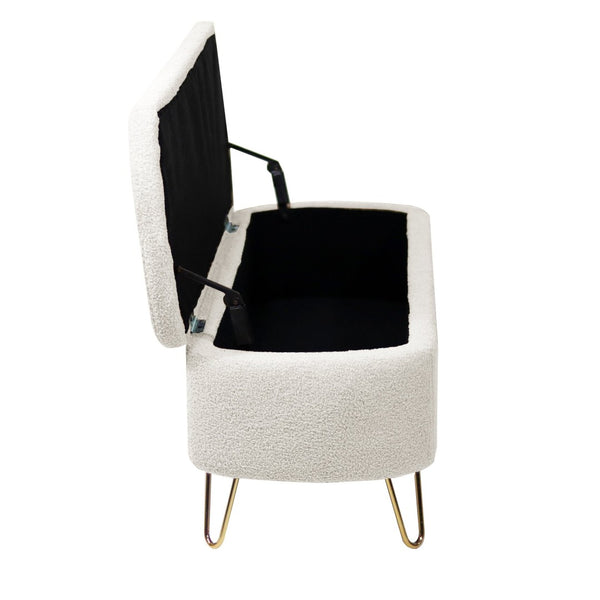English Elm Grey Faux Fur Storage Bench with Gold Legs Plush Upholstered Seat for Bedroom Ivory W117082032
