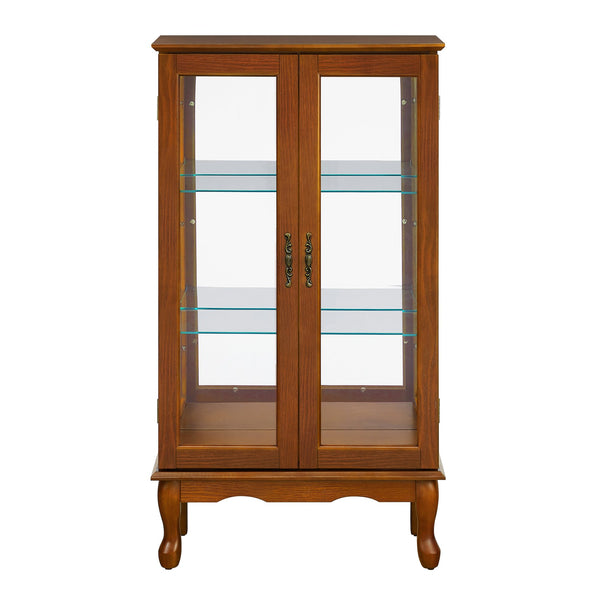 English Elm Curio Oak Lighted Display Cabinet with Mirrored Back, Tempered Glass Shelves, 43.5"H, Classic Style W169391690