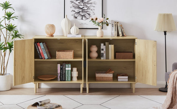 English Elm Kitchen Natural Rattan Door Storage Cabinet Buffet Console with Wine Shelf, 31.5" W x15.8" D x34.6" H, 150LB Top Capacity W1162127385
