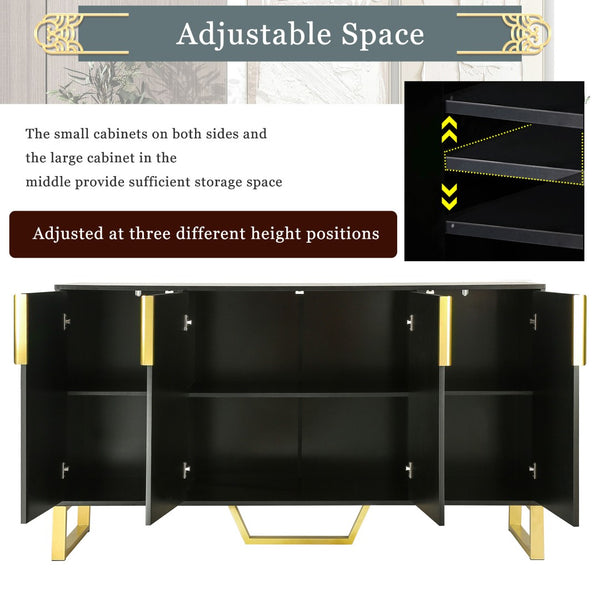 English Elm Trexm Light Luxury Sideboard Gold Legs Marble Top Four Door Storage Cabinet WF295368AAB