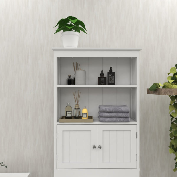 English Elm Over Toilet Freestanding Mdf Cabinet Two Tier Bathroom Spacesaver Organizer in White W112049945