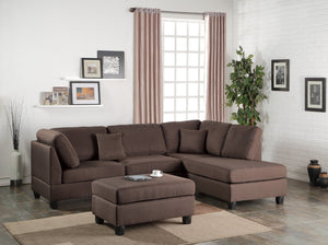 English Elm Chocolate 3-Piece Reversible Chaise Sectional Sofa with Ottoman, Linen-Like Fabric, Plush Cushions, Modern Comfort B011S00307