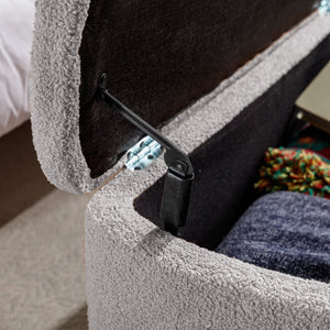 English Elm Grey Faux Fur Storage Bench with Gold Legs Plush Upholstered Seat for Bedroom W117082033