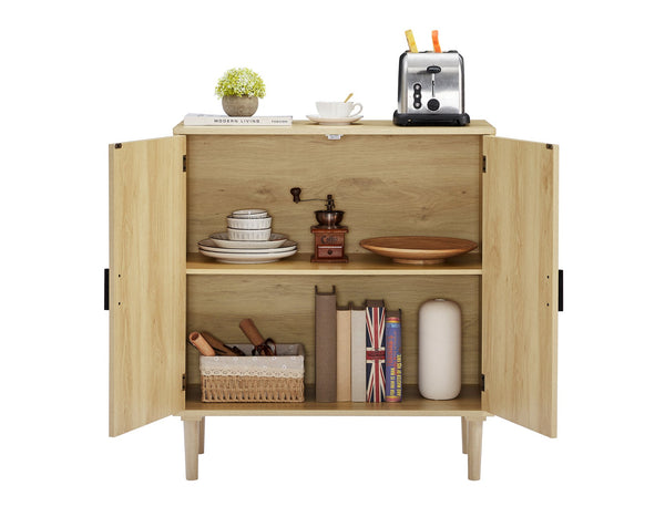 English Elm Kitchen Natural Rattan Door Storage Cabinet Buffet Console with Wine Shelf, 31.5" W x15.8" D x34.6" H, 150LB Top Capacity W1162127385