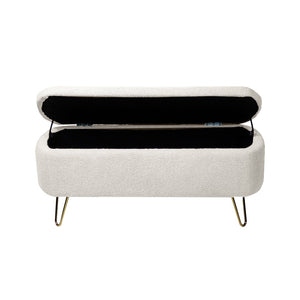 English Elm Grey Faux Fur Storage Bench with Gold Legs Plush Upholstered Seat for Bedroom Ivory W117082032