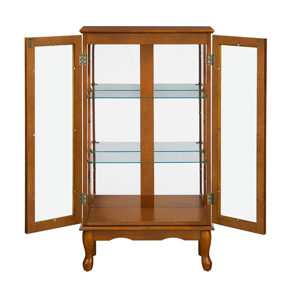 English Elm Curio Oak Lighted Display Cabinet with Mirrored Back, Tempered Glass Shelves, 43.5"H, Classic Style W169391690