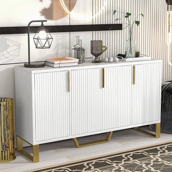 English Elm Trexm Light Luxury Sideboard Gold Legs Marble Top Four Door Storage Cabinet WF295368AAK
