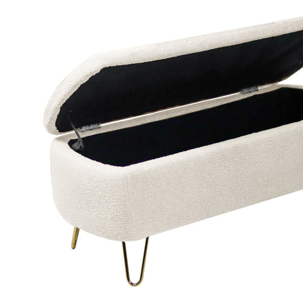 English Elm Grey Faux Fur Storage Bench with Gold Legs Plush Upholstered Seat for Bedroom Ivory W117082032