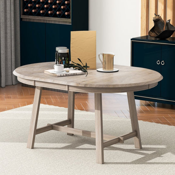English Elm Trexm Extendable Round Dining Table Acacia Veneer Rubberwood Legs Seats up to Six Natural Wood Wash WF299347AAD