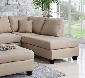 English Elm Sand 3-Piece Reversible Chaise Sectional Sofa with Ottoman — Linen-Like Sand Fabric, Plush Cushions B011S00308