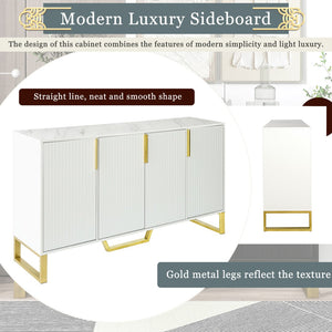 English Elm Trexm Light Luxury Sideboard Gold Legs Marble Top Four Door Storage Cabinet WF295368AAK